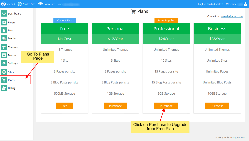 SitePad Website Builder Payment